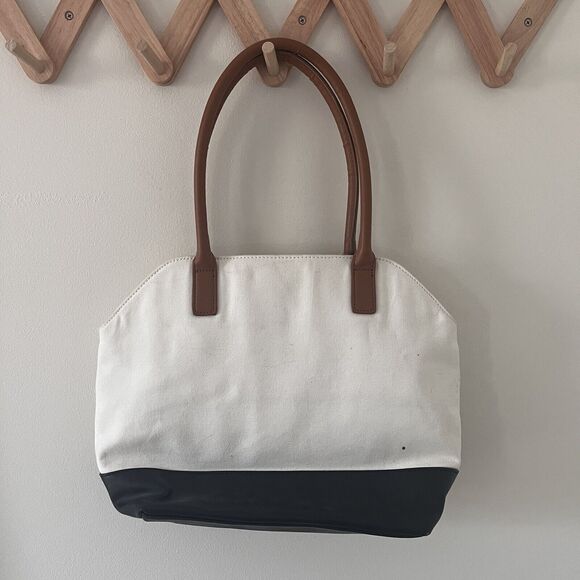 Nine West Bags Black And Cream Canvas Tote Purse 15"x11" - Picture 3 of 5